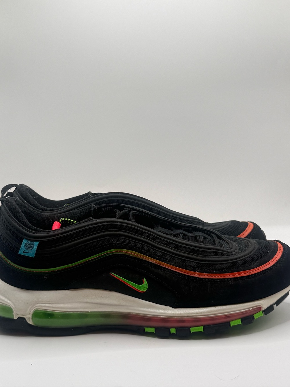 Nike Men’s Sneakers - Black with Green & Orange Accents